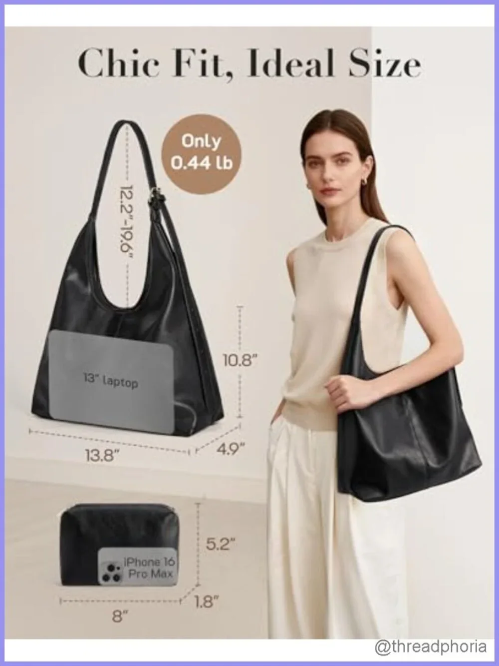 Vegan Leather Hobo Shoulder Bag Crossbody Tote with Pouch